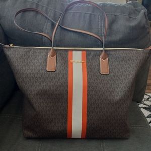 Michael Kors Monogram Large Tote with Sporty Orange Stripe
